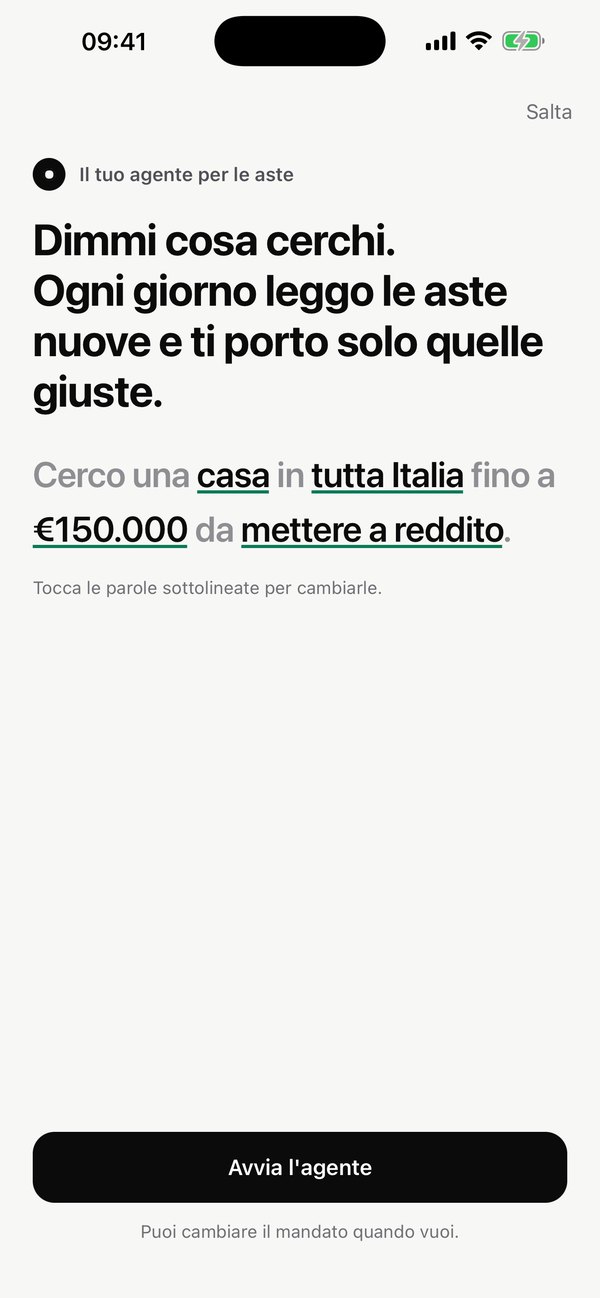 Schermata del mandato: la frase con le parole da toccare per cambiarle